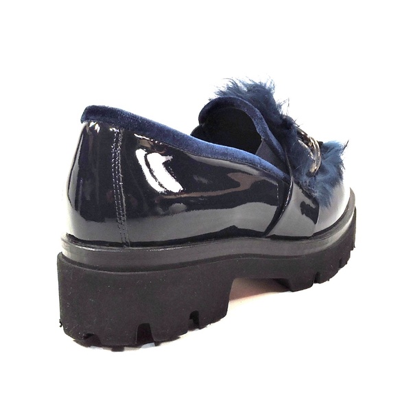 BALDININI 🇮🇹 WOMEN'S BLUE PATENT LEATHER COMFORT FASHION LOAFERS - Picture 5 of 7